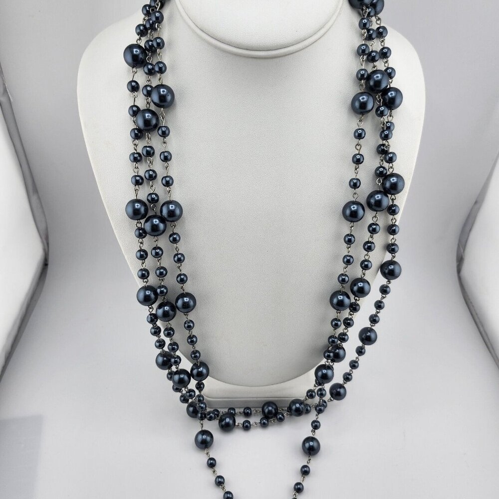 Layered Blue Faux Pearl Necklace‎